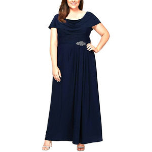 Alex Evenings Navy Blue Cowl Neck A-Line Matte Jersey Maxi Dress 16